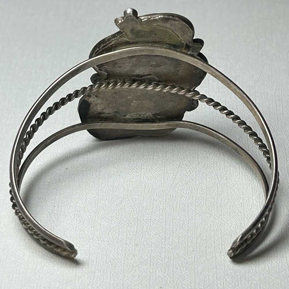Native Sterling Silver Large Chunky Turquoise Stone Cuff Bracelet Navajo - Picture 4 of 7
